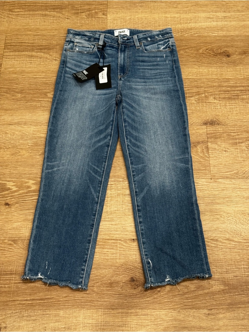 NWT Paige Hoxton Straight Crop Jeans 27 High Rise Straight Crop Raw Hem